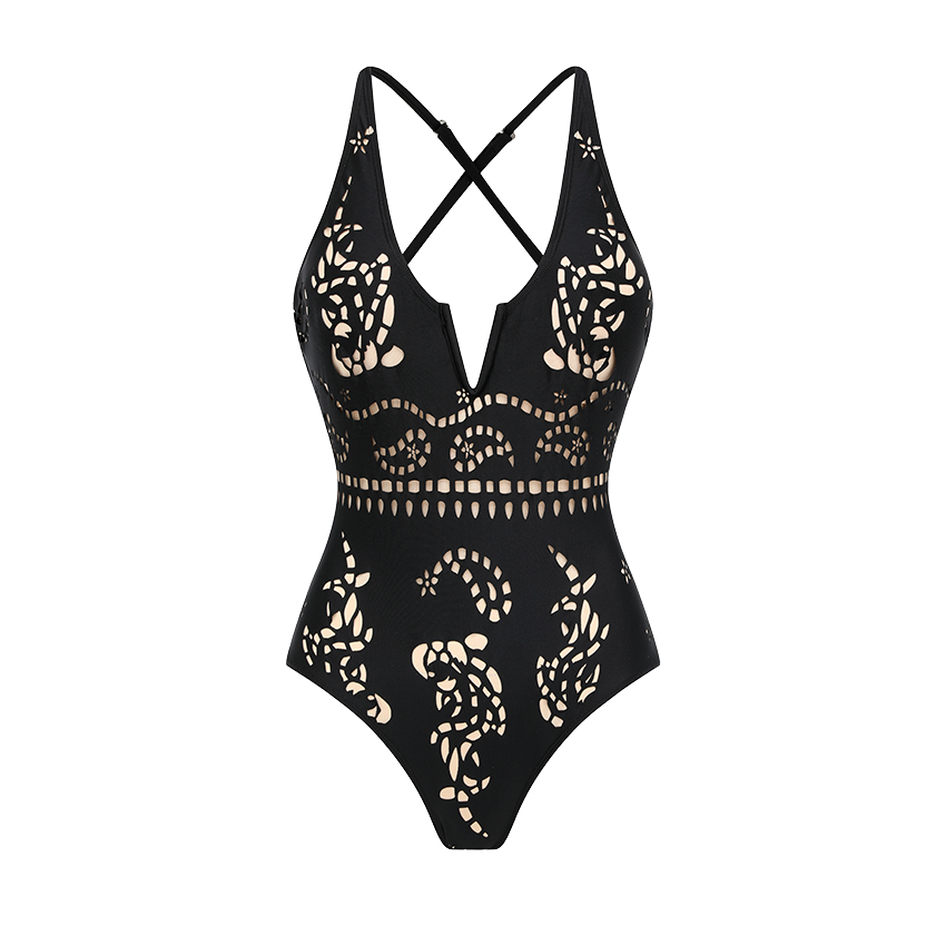 Plunge Black Laser Cut Swimsuit Set(s)	