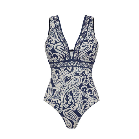 V Neck Blue Paisley Print Swimsuit Set(s)