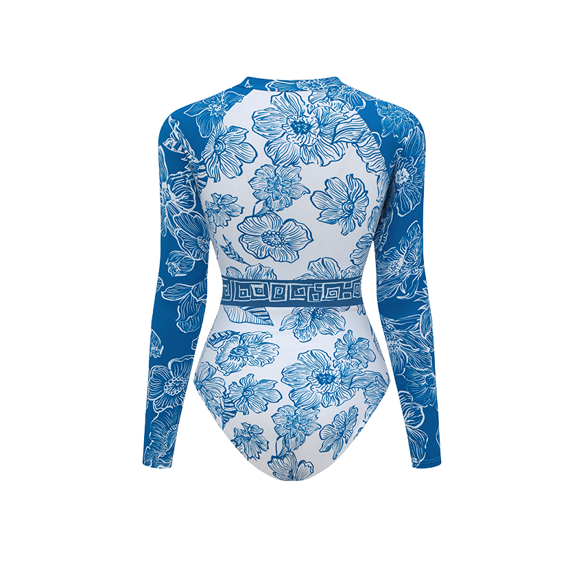 Color Block Long Sleeve Rashguard Swimsuit Set(s)	