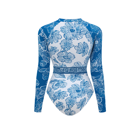 Color Block Long Sleeve Rashguard Swimsuit Set(s)	
