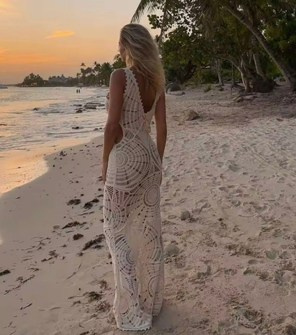 Knitted Cutout V Neck  Beach Dress