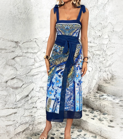 Reversible Tie-shoulder One Piece Swimsuit and Sarong