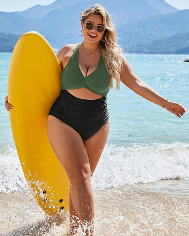 Ruched Cut Out Tummy Control One-Piece Swimsuit