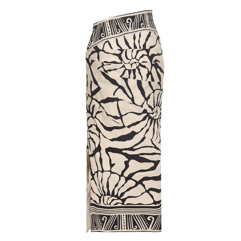 Detachable Puff Sleeves Printed High Waist Bikini Swimsuit and Skirt