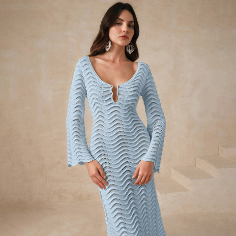 Solid Color Knitted Beach Dress