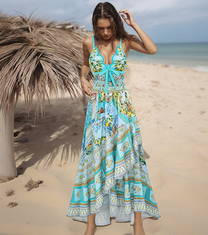 Laser Cutout Lemon & Rococo Print Swimsuit Set(s)