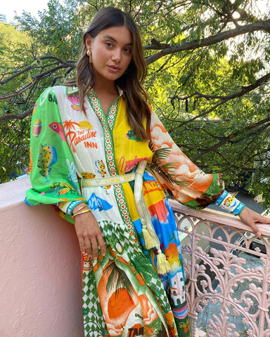 Netted Lantern Graffiti Printed Dress