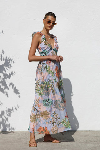 Ruffle V Neck Maxi Dress