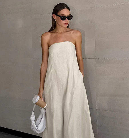 Bandeau Off Shoulder Solid Color Dress