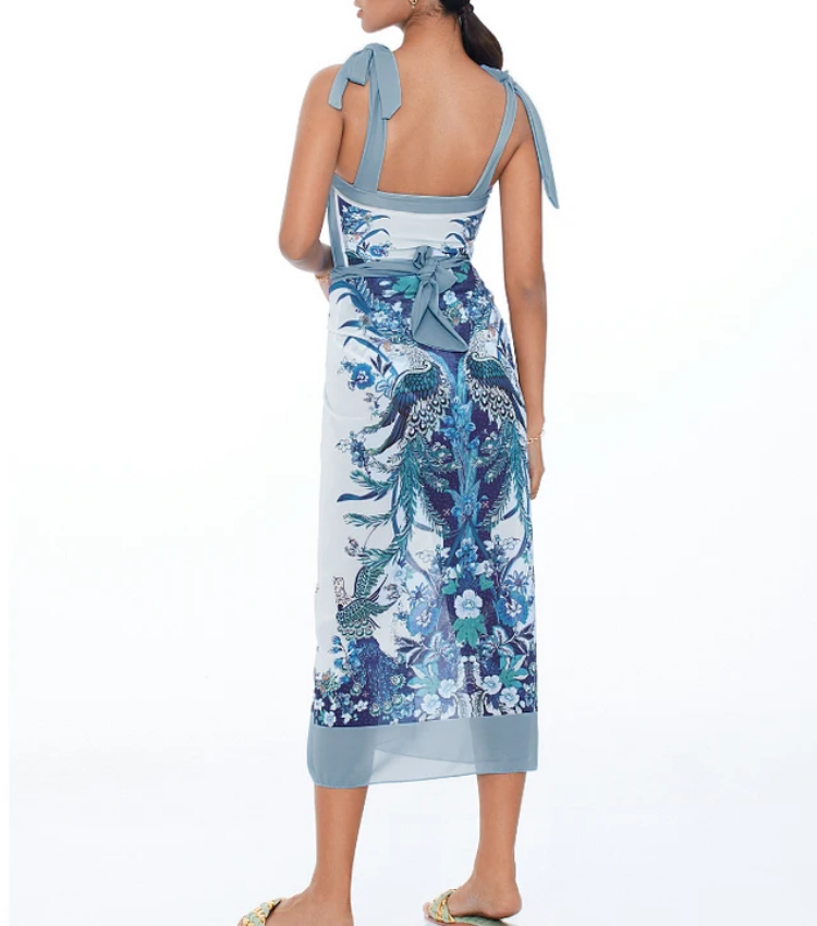 Blue Reversible Bowknot Tie-shoulder One Piece purple/Skirt Flaxmaker	