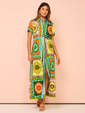 Short Slevees Graffiti Printed Dress