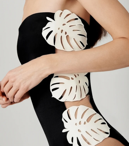 Bandeau Side Cutout  Black One Piece Swimsuit and Skirt