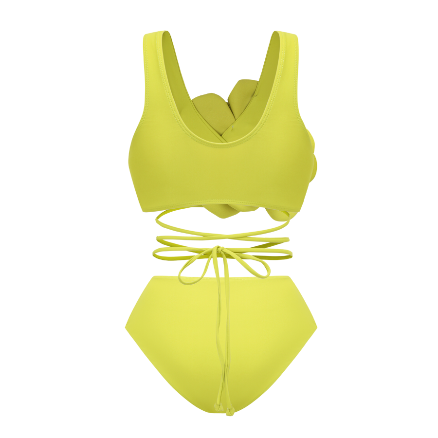 Lace-up Hand-stitched 3D flowers Bikini purple	