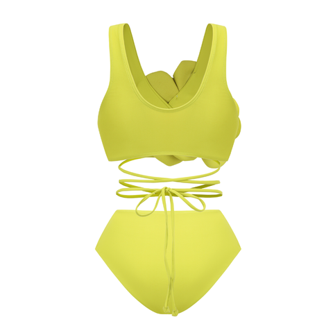 Lace-up Hand-stitched 3D flowers Bikini purple	