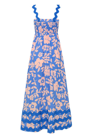 Floral Printed Wave Bandeau Fashion Maxi Dress
