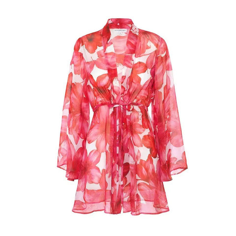 Red Floral One Piece Swimsuit and Cover Up