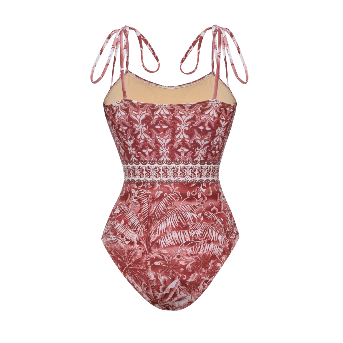 Tie-up Retro Forest Print One Piece Swimsuit and Skirt	