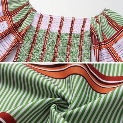 Bandeau Ruffle Striped Printed Dress