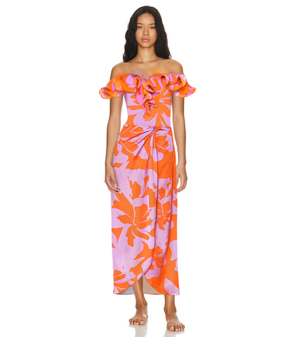 Off Shoulder Ruffled Printed One Piece Swimsuit and Skirt
