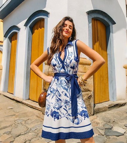 Printed flared wrap dress