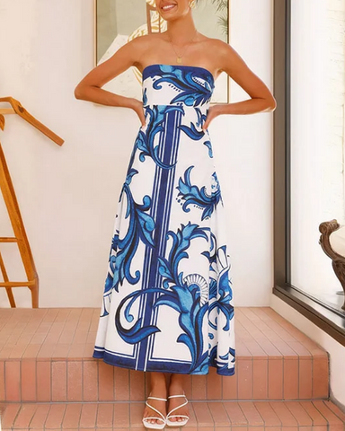 Bandeau Printed Midi Dress