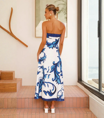 Bandeau Printed Midi Dress