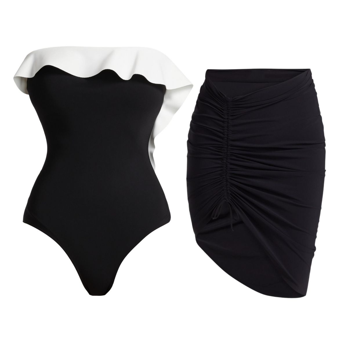 Ruffled Color One Piece Swimsuit and Skirt