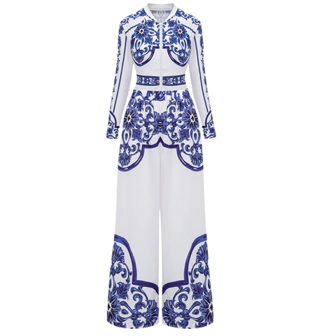 Surfing Wetsuit Classic Majolica Series Pattern Print One Piece Swimsuit and Pants or Shorts	