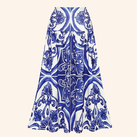 V Neck Classic Majolica Series Pattern Print One Piece Swimsuit and Pants or Shorts	