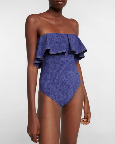Ruffle Bandeau One Piece Swimsuit and Skirt