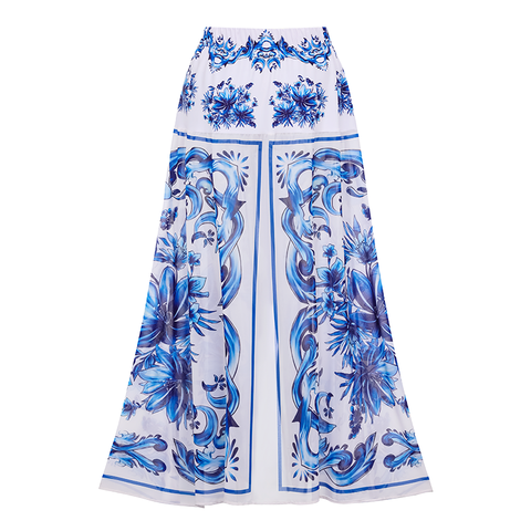 V Neck Majolica Print One Piece Swimsuit and Skirt or Pants