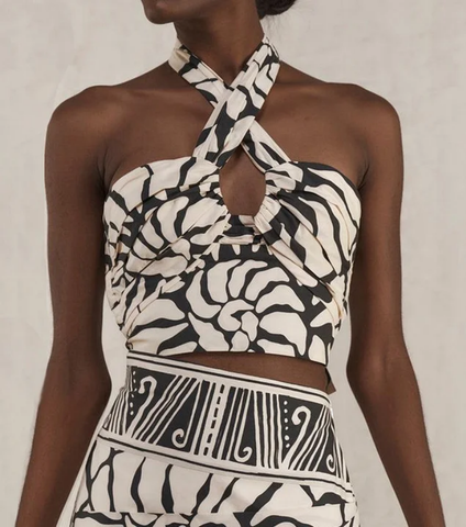 Detachable Puff Sleeves Printed High Waist Bikini Swimsuit and Skirt
