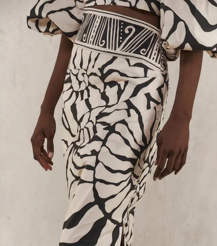 Detachable Puff Sleeves Printed High Waist Bikini Swimsuit and Skirt