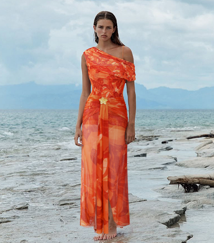 Orange Lily Print One Piece purple (Multiple ways to wear)	