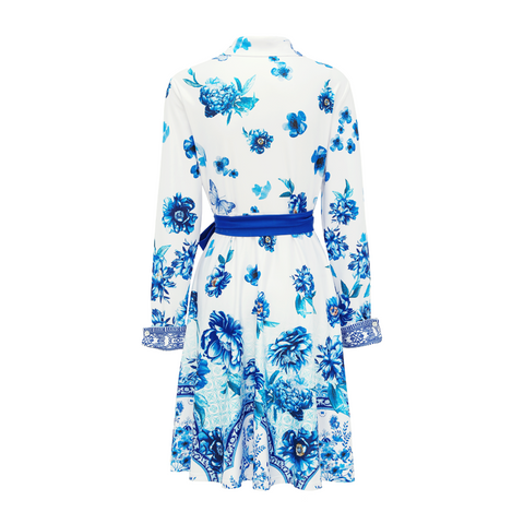 Blue and White Porcelain Wrap Dress