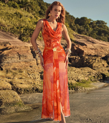 Orange Lily Print One Piece purple (Multiple ways to wear)	
