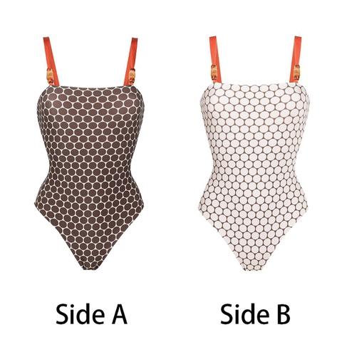 Reversible Graphic Printed Beaded One Piece Swimsuit and Sarong