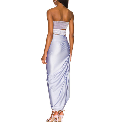 Pearl Shoulder Strap Cutout Shiny Texture One Piece Swimsuit and Skirt