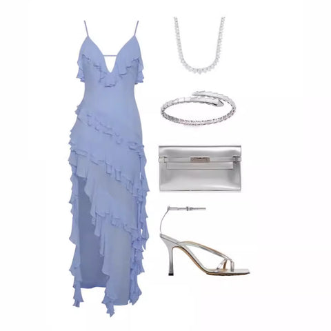 V Neck Ruffle Dress