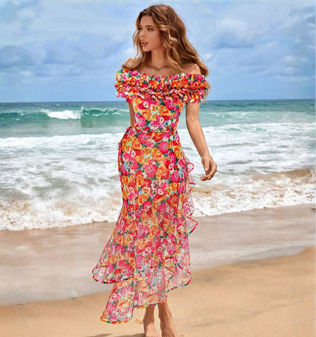Detachable Double Shoulder Strap With Ruffles One Piece Swimsuit and sarong