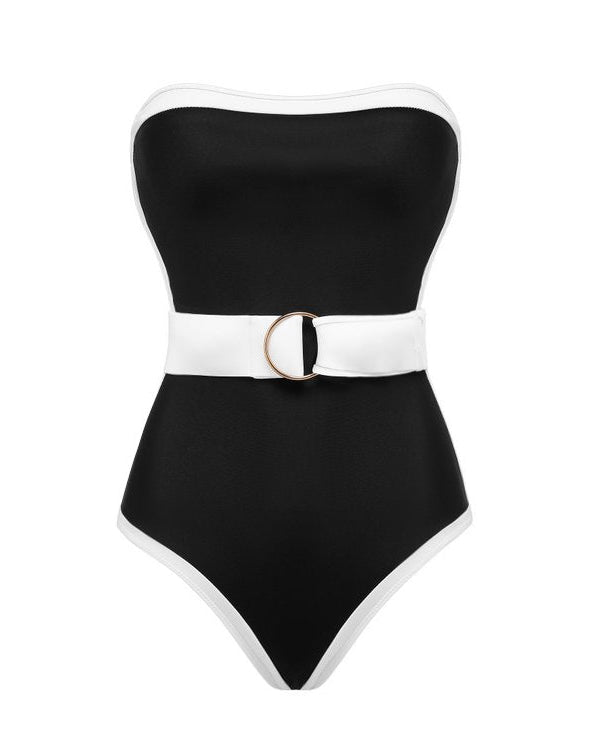 Bandeau Color Block One Piece Swimsuit