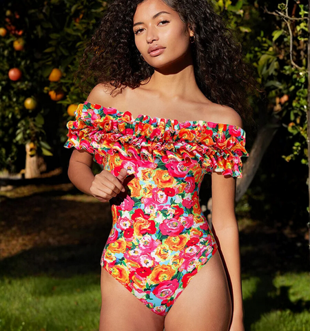 Detachable Double Shoulder Strap With Ruffles One Piece Swimsuit and sarong