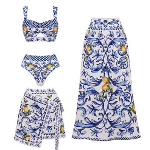Cutout Lemon Printed Swimsuit Set(s)	