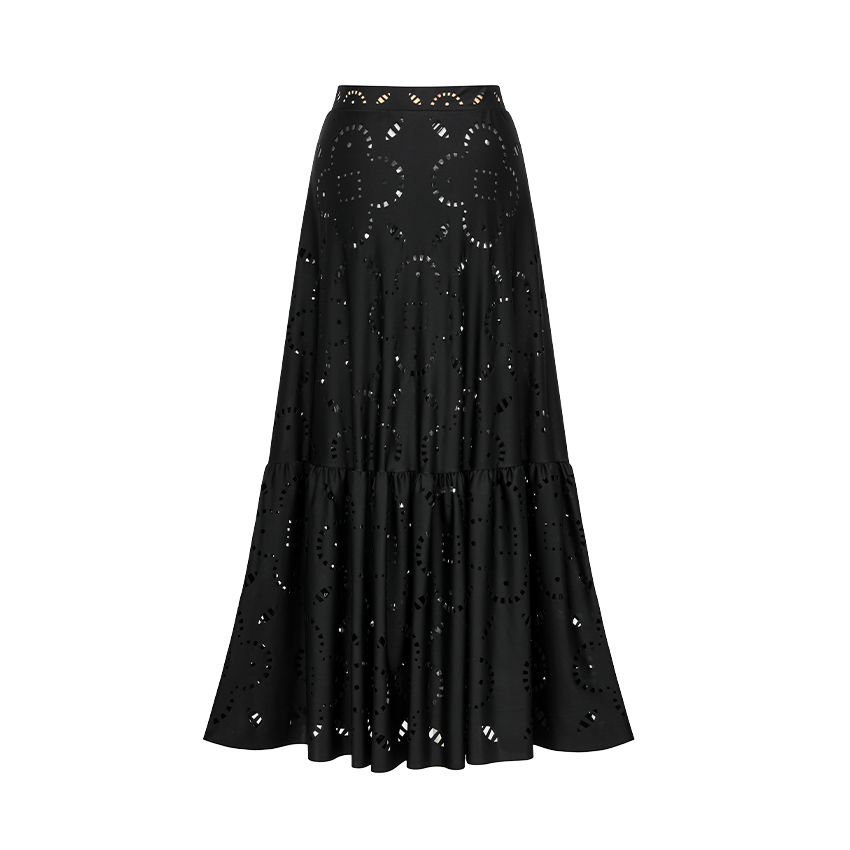 Ruffle Black Laser Cutting Flower Hollow Swimsuit Set(s)	