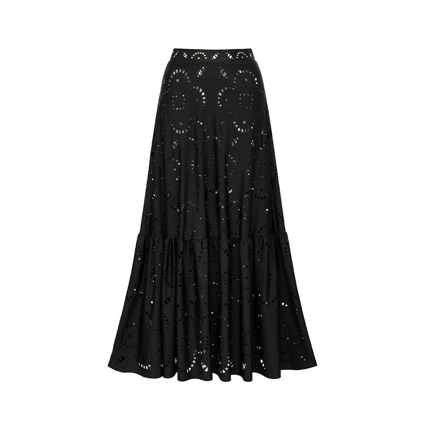 Ruffle Black Laser Cutting Flower Hollow Swimsuit Set(s)	