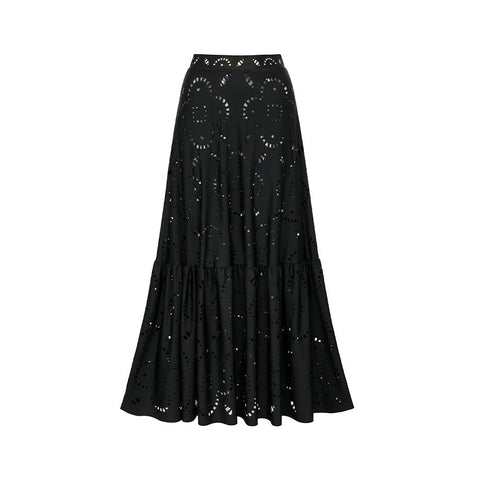 Ruffle Black Laser Cutting Flower Hollow Swimsuit Set(s)	
