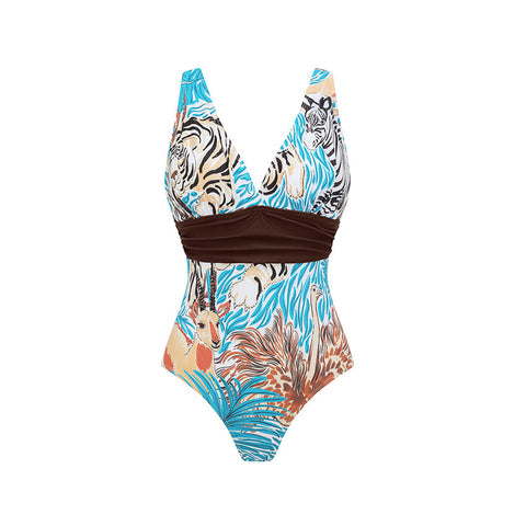 V Neck Animal Print Swimsuit Set(s)	