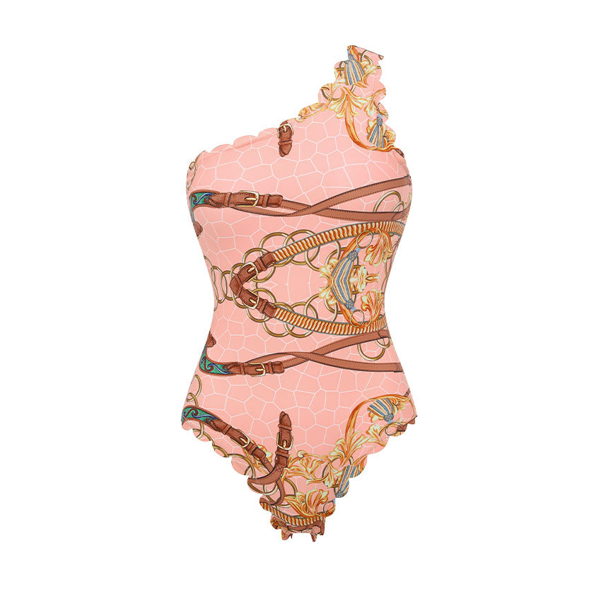 One Shoulder Lace Printed Swimsuit Set(s)	