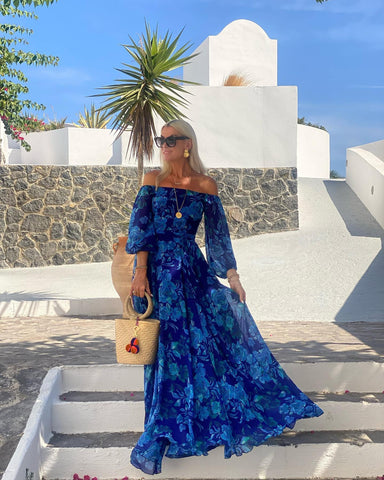Off Shoulder Puff Sleeve Printed Dress