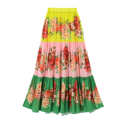 Ruffled Blooming Flower Print One Piece Swimsuit and Skirt